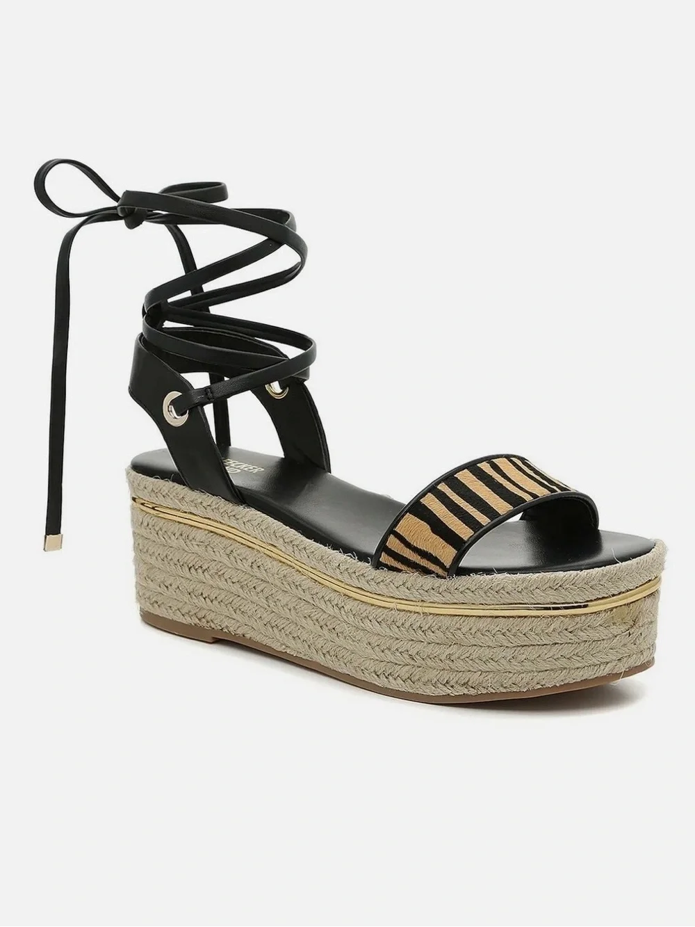 Espadrille Platform Sandals w/Tiger-Print Strap & Wrap Around Ankle Ties |Sz 8.5